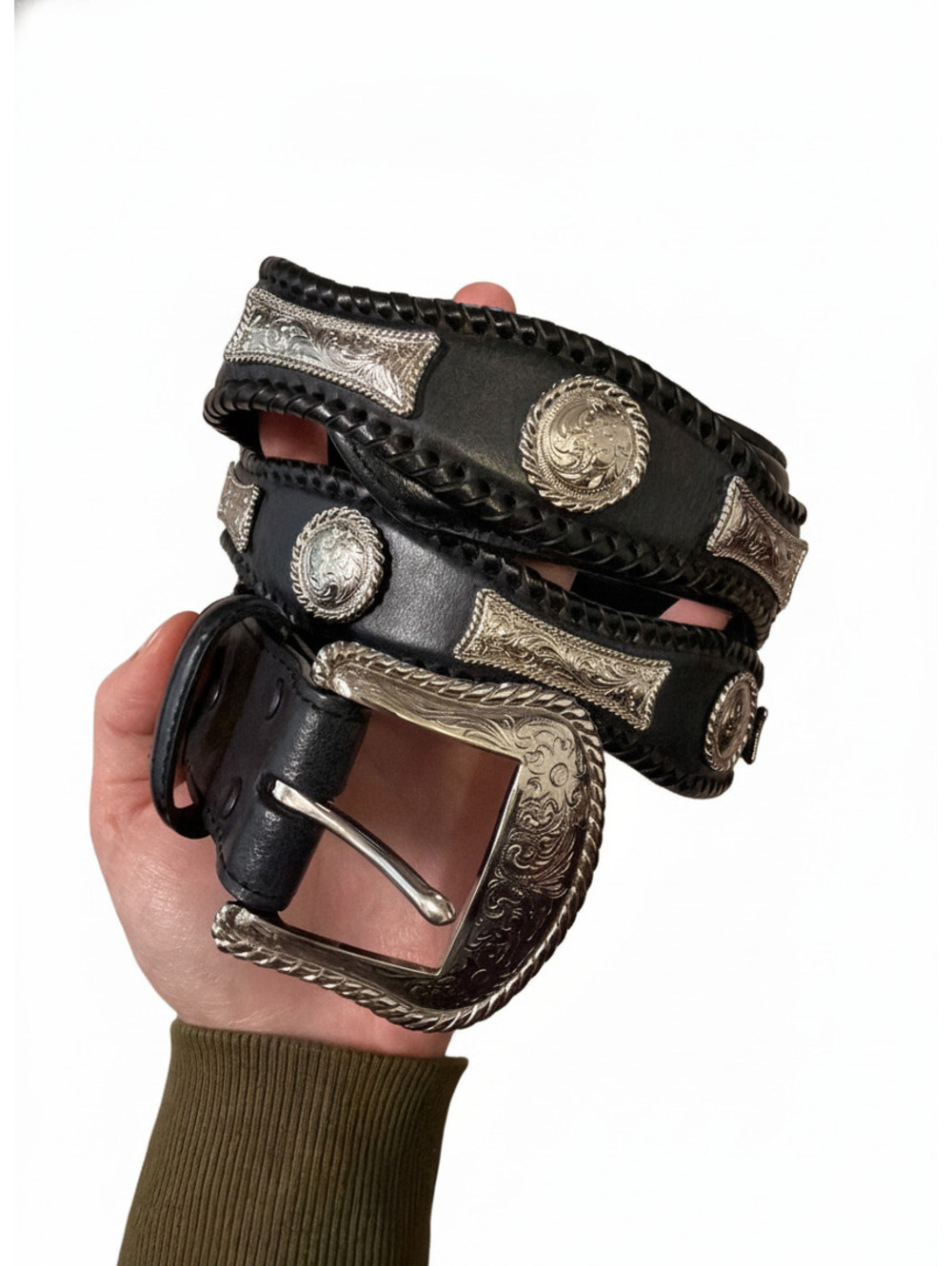 Larry Mahan Black Leather Western Concho Belt Size 44
